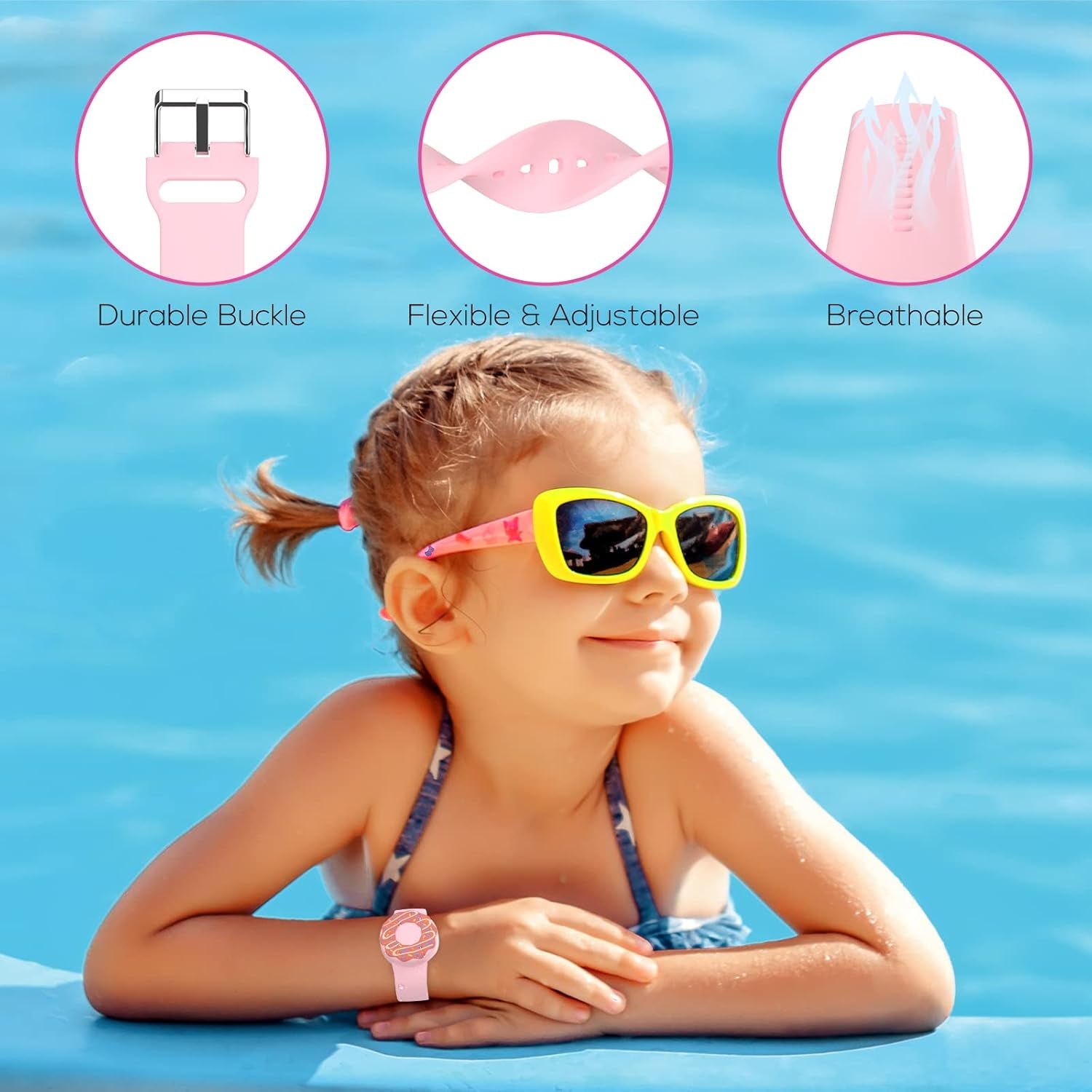 Waterproof Air Tag Bracelets for Kids (2 Pack) - Soft Silicone Hidden Air Tag Wristband - Lightweight GPS Tracker Holder Compatible with Apple Airtag Band for Child-Donut & Owl