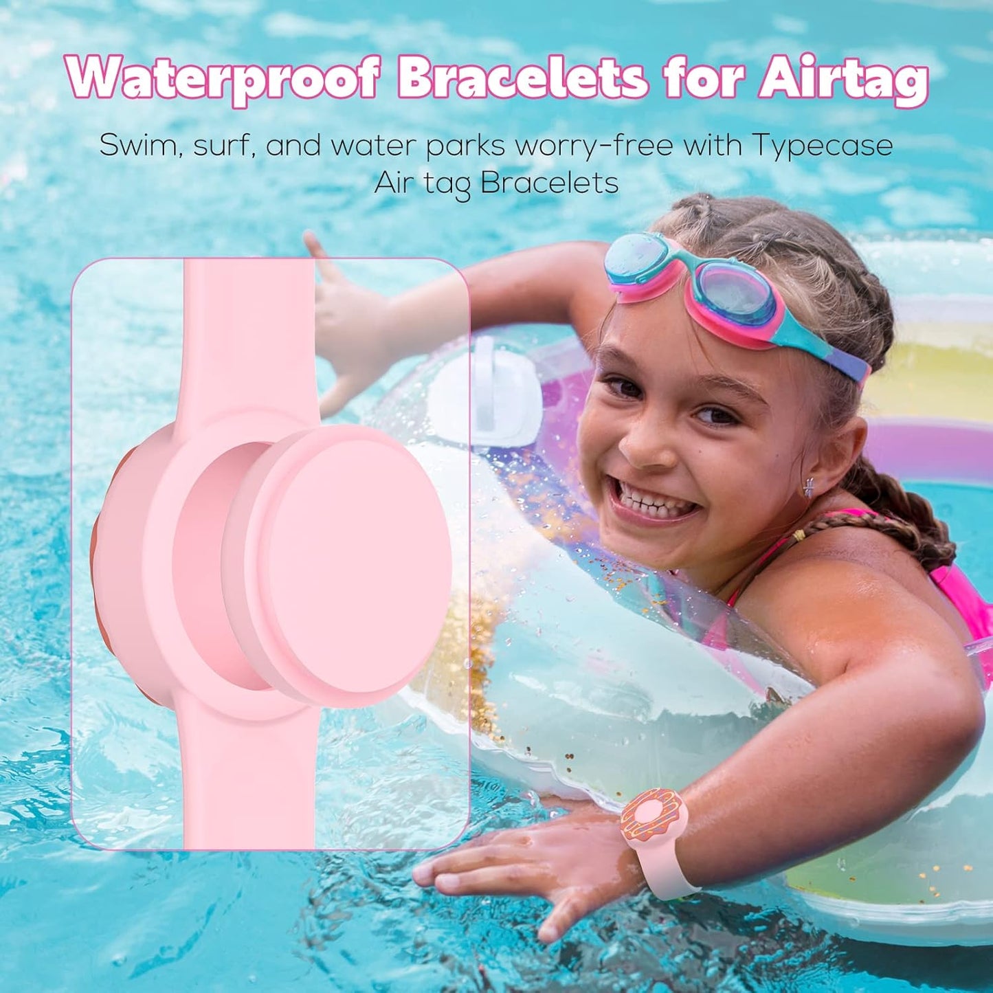 Waterproof Air Tag Bracelets for Kids (2 Pack) - Soft Silicone Hidden Air Tag Wristband - Lightweight GPS Tracker Holder Compatible with Apple Airtag Band for Child-Donut & Owl