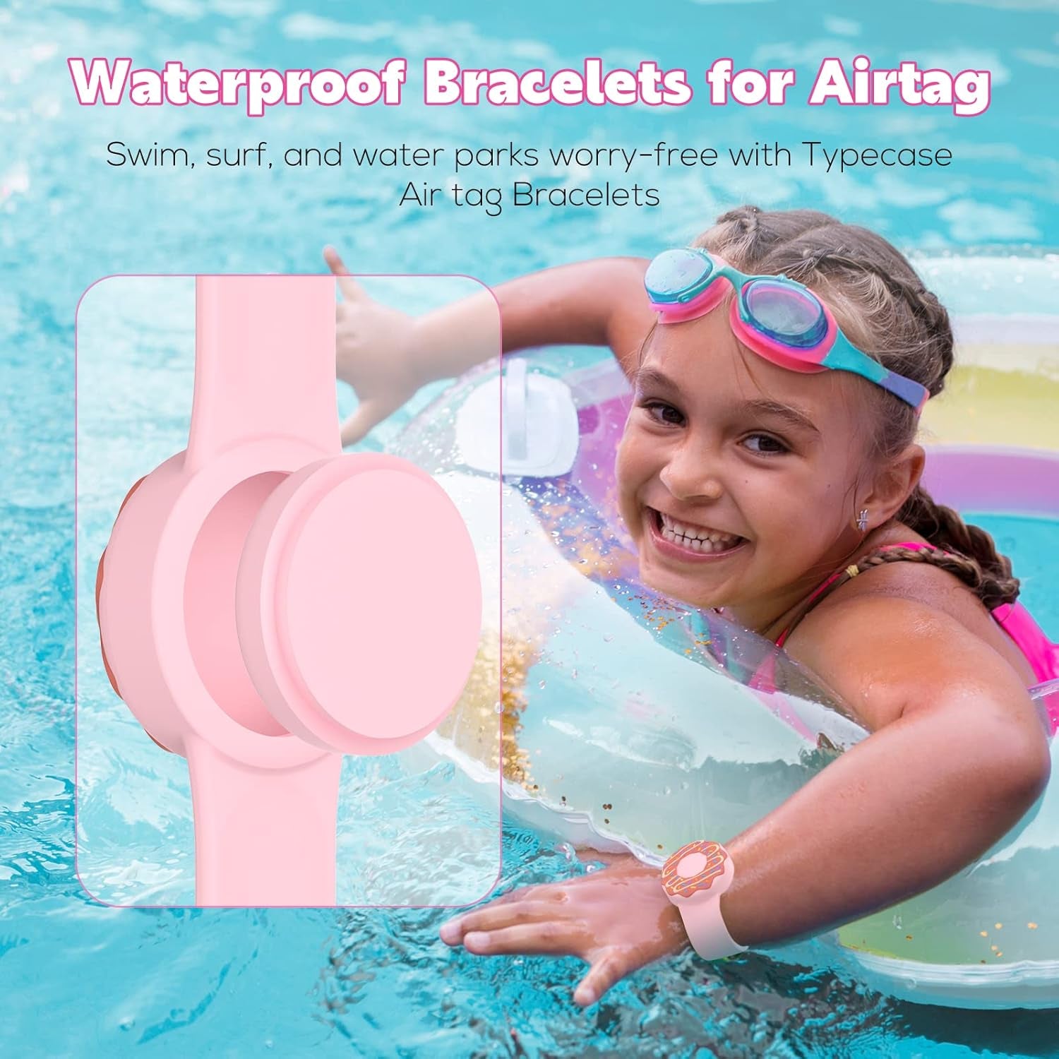 Waterproof Air Tag Bracelets for Kids (2 Pack) - Soft Silicone Hidden Air Tag Wristband - Lightweight GPS Tracker Holder Compatible with Apple Airtag Band for Child-Donut & Owl